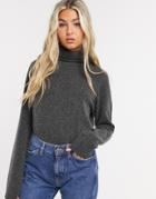 Selected Femme Knitted Sweater With Roll Neck In Gray-grey