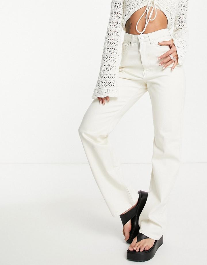 Weekday Rowe Organic Cotton High Waist Straight Leg Jeans In Ecru-white