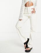 Weekday Rowe Organic Cotton High Waist Straight Leg Jeans In Ecru-white