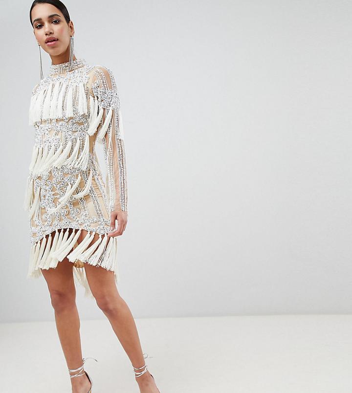 A Star Is Born Embellished Tassel Mini Dress - White