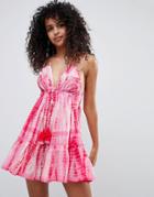 Asos Design Tie Dye Tassel Trim Beach Dress - Pink