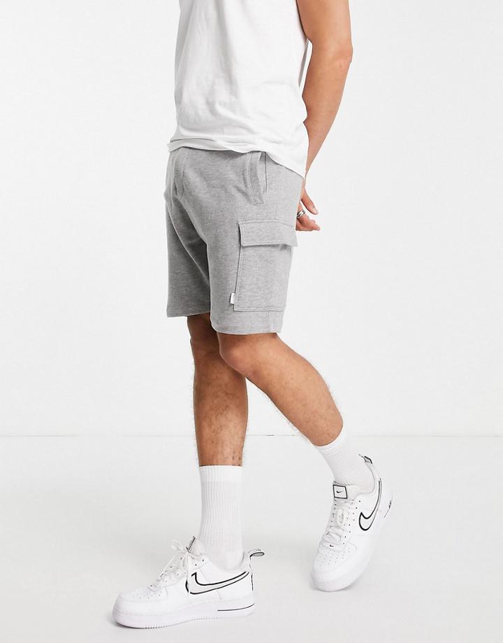 Jack & Jones Intelligence One Pocket Jersey Cargo Shorts In Gray-grey