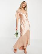 Topshop Bridesmaid Mixed Fabric Angel Sleeve Dress In Blush-pink