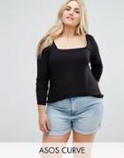 Asos Curve T-shirt With Square Neck And Long Sleeve - Black