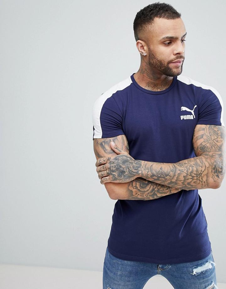 Puma Archive T7 Stripe T-shirt In Navy 57501506 - Navy