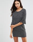 Unique 21 Polka Dot Shift Dress With Frill Sleeve - Black Polka