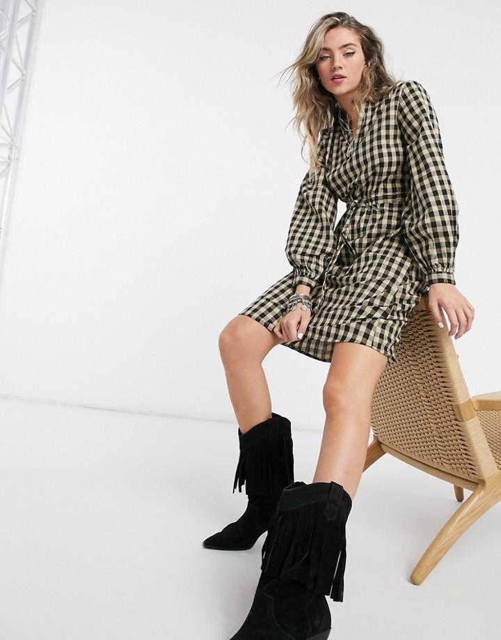 Object Tie Waist Mini Dress In Gingham Check-multi