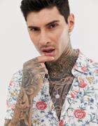 Devils Advocate Oversize Short Sleeve Floral Viscose Shirt-blue