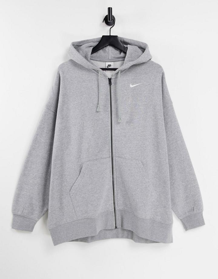 Nike Collection Fleece Super Oversized Full-zip Hoodie In Gray Heather