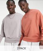 Asos Design Oversized Lightweight Sweatshirt 2 Pack In Gray/burnt Red-multi