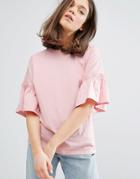 Monki Jersey Frill Top - Pink