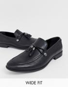 Asos Design Wide Fit Loafers In Black Faux Leather With Tassel Detail - Black