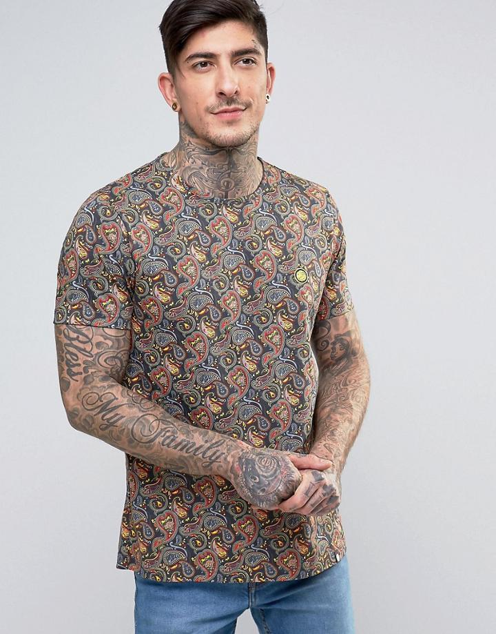 Pretty Green Gretton T-shirt All Over Paisley Print - Black