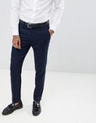 Gianni Feraud Slim Fit Large Navy Herringbone Wool Blend Suit Pants - Navy