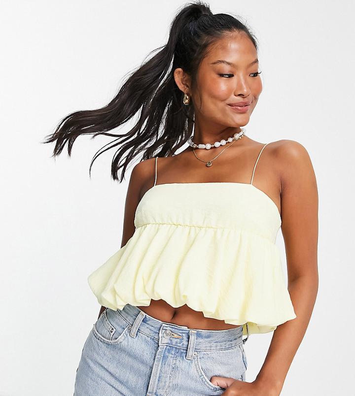Asos Design Petite Textured Puffball Cami In Lemon Yellow