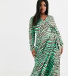 Asos Design Curve Wrap Maxi Dress In Zebra Print-multi