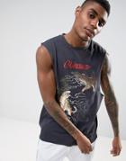 Asos Sleeveless T-shirt With Dropped Armhole And Tiger Souvenir Print - Gray