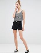 Monki Denim Embroidered Shorts - Black