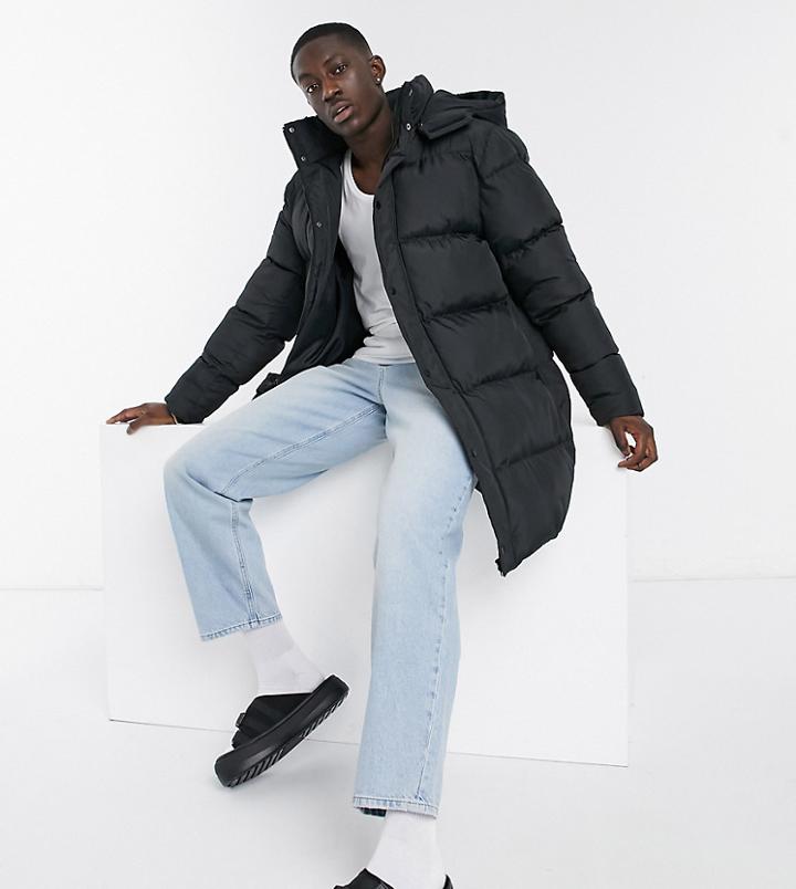 Asos Design Recycled Longline Puffer Jacket In Black