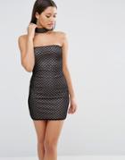Missguided Grid Mesh Bodycon Choker Necklace Dress - Black