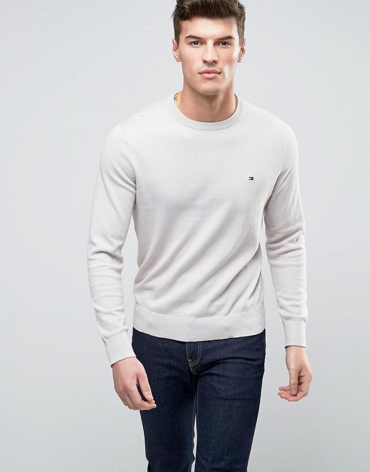 Tommy Hilfiger Crew Sweater Cotton Small Logo - Cream