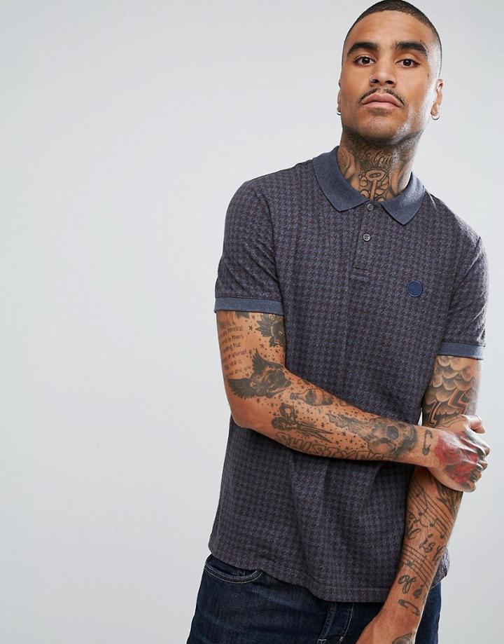Pretty Green Crofton Short Sleeve Polo Shirt In Red Houndstooth - Red