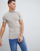Asos Design Muscle Fit T-shirt With Turtleneck In Beige - Beige