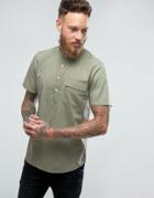 Asos Regular Fit Linen Look Grandad Shirt In Khaki - Green