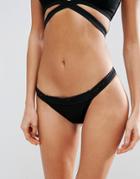 Asos Scuba Leopard Print Mesh Cross Side Bikini Bottom - Black