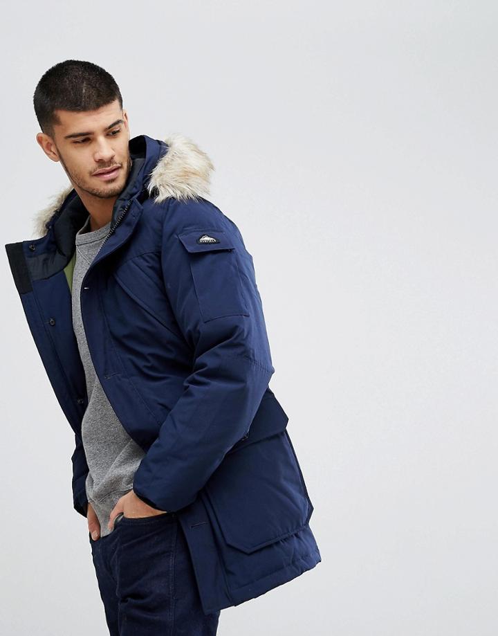 Penfield Hoosac Down Insulated Parka Jacket Detachable Faux Fur Trim In Navy - Navy