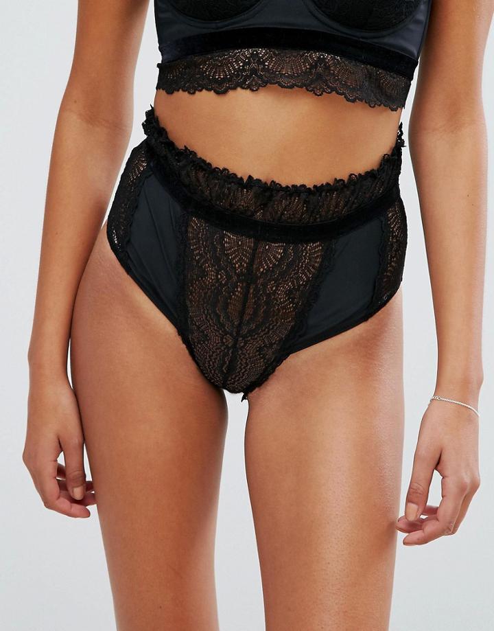 Asos Uma Lace & Velvet Highwaist Pant - Black