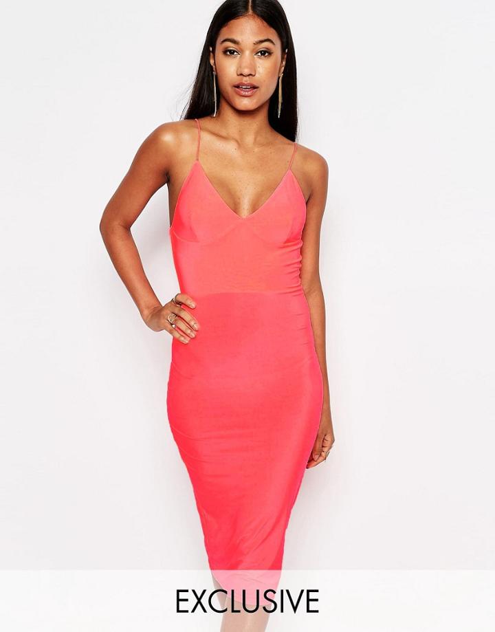 Club L Midi Dress With Cami Strap - Neon Pink