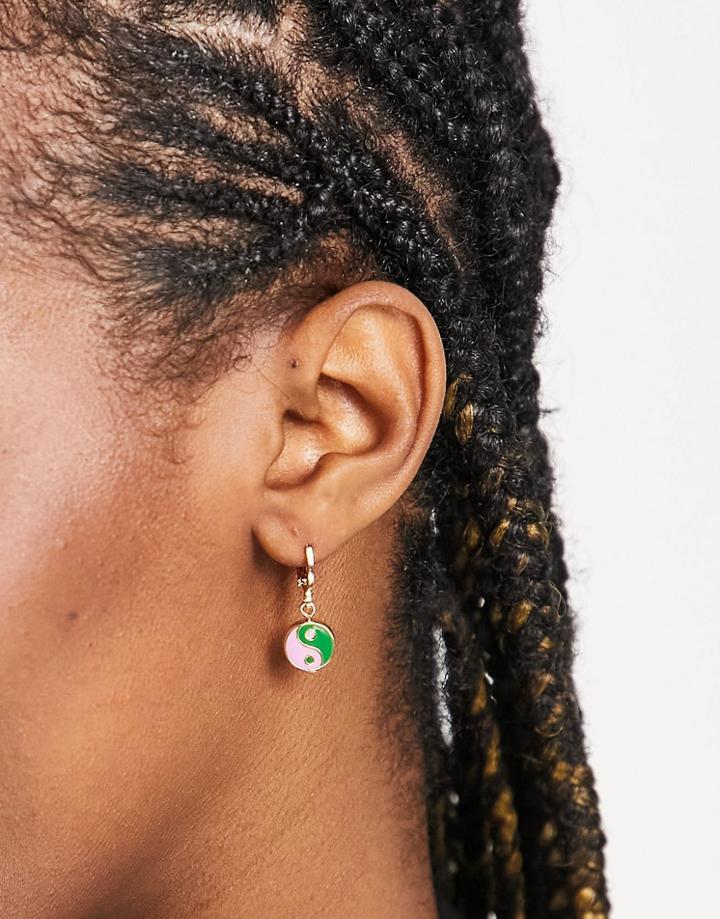 Vintage Supply Enamel Yin-yang Hoop Earrings In Pastel-gold