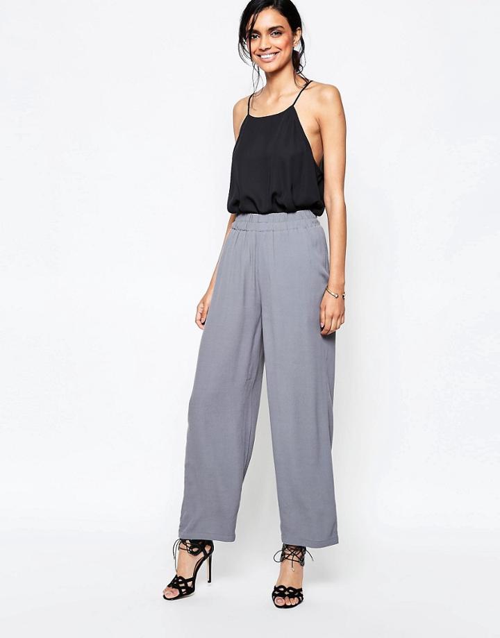 Ganni Wide Leg Pants In Gray - Smoked Pearl