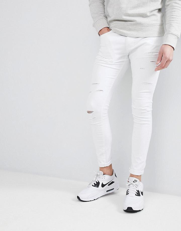 Liquor N Poker White Skinny Ripped Jeans - White
