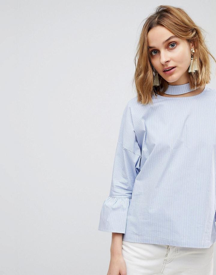 Resume Aure Trumpet Sleeve Blouse With Choker Neck - Blue