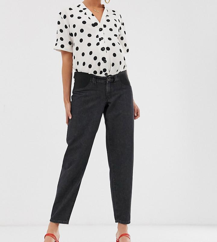 Asos Design Maternity Soft Peg Jeans In Washed Black With Back Tab Detail