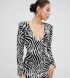 Missguided Sequin Mini Dress With Shoulder Pads In Zebra - Black