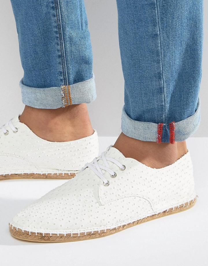 Asos Derby Espadrilles In White Textured Canvas - White