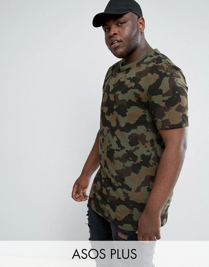 Asos Plus Longline Muscle T-shirt With All Over Camo Print - Green