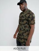 Asos Plus Longline Muscle T-shirt With All Over Camo Print - Green