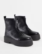 Asos Design Agent Chunky Zip-front Flat Boots In Black