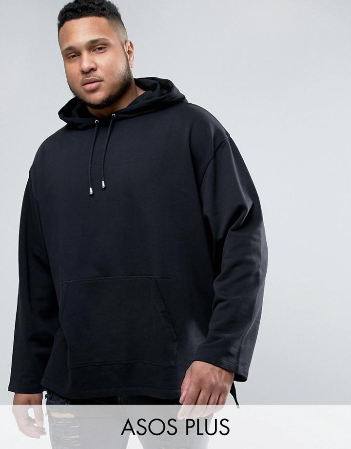 Asos Plus Oversized Super Longline Hoodie - Black