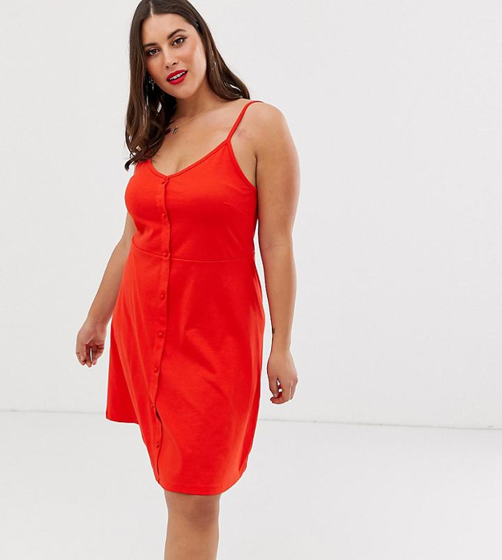 Vero Moda Curve Button Through Cami Mini Dress - Red
