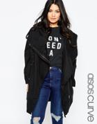 Asos Curve Parka With Waterfall And Storm Flap - Black