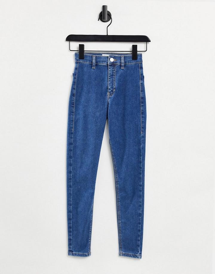 Topshop Joni Recycled Cotton Blend Jeans In Mid Wash-blues