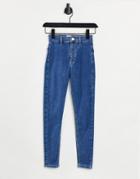 Topshop Joni Recycled Cotton Blend Jeans In Mid Wash-blues