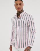 Asos Design Skinny Pink And Navy Stripe Shirt