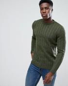 Asos Cable Knit Sweater In Khaki - Tan