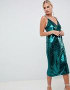 Asos Design All Over Sequin Midi Cami Dress - Green